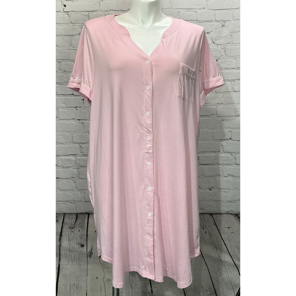 EKOUAER Women’s Soft Pink Button Down Sleep Shirt (Size 3XL)